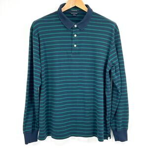 Classic Comfy Soft Cotton Long Sleeve‎ Striped Polo Shirt Men’s Navy Green XL
